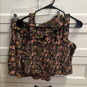 American Eagle Outfitters Black and Orange Smocked Ruffled Tank Top